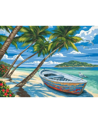 Σετ Ζωγραφικής Figured Art Boat Under The Coconut Trees 40x50cm