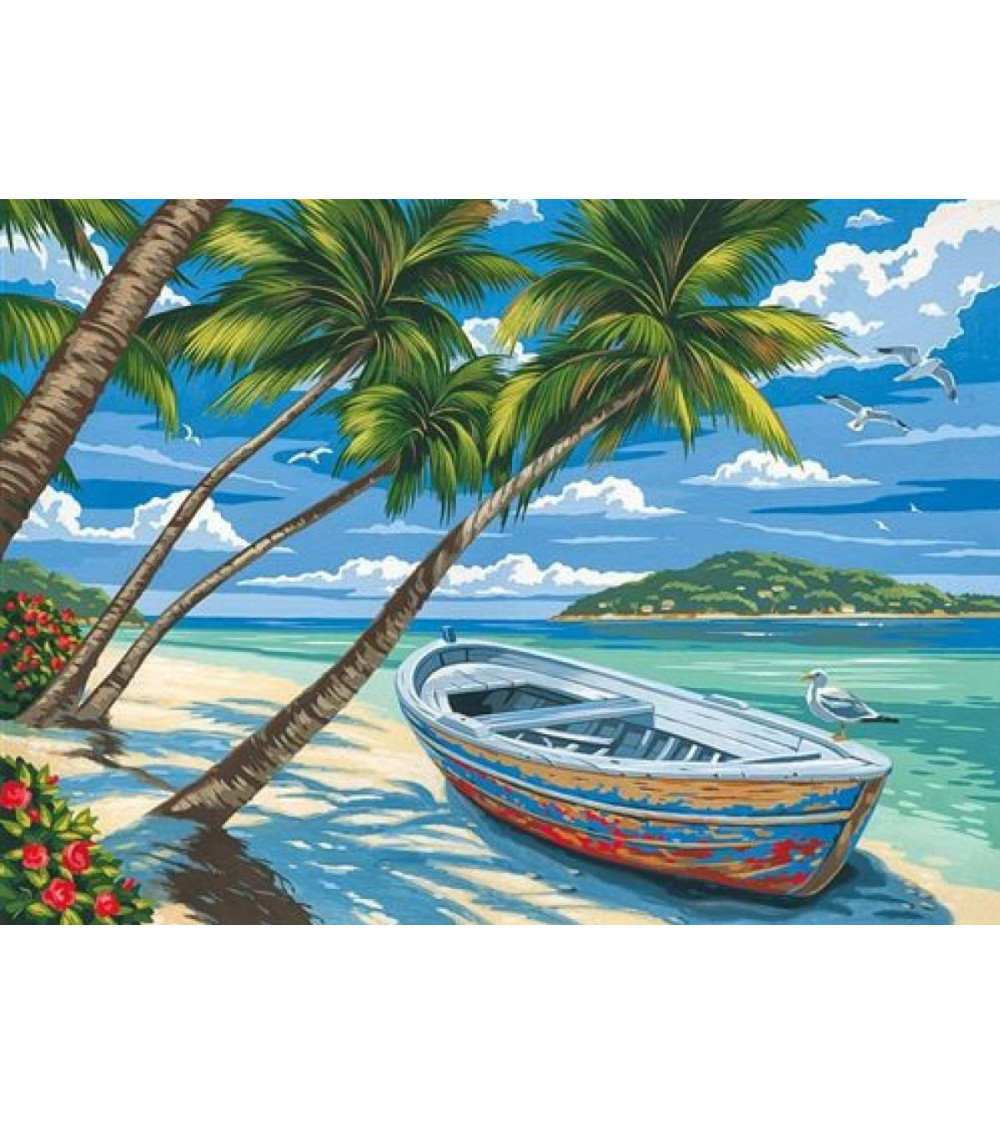 Σετ Ζωγραφικής Figured Art Boat Under The Coconut Trees 40x50cm