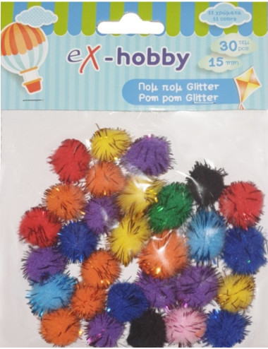 Πομ Πομ Glitter 1.5cm Exas 30τ
