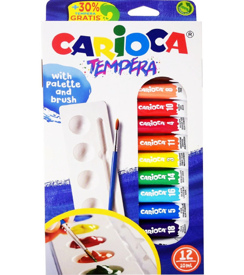 Τέμπερες Carioca 12χρ 10ml με παλέτα κ πινέλο