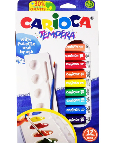 Τέμπερες Carioca 12χρ 10ml με παλέτα κ πινέλο