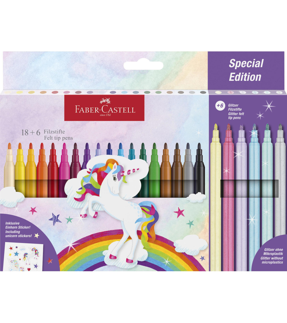 Μαρκαδόροι Faber Castell 24χρ Μονόκερος Σετ με Αυτοκόλλητα