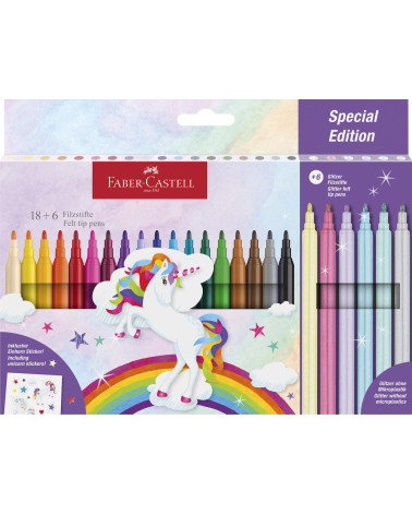 Μαρκαδόροι Faber Castell 24χρ Μονόκερος Σετ με Αυτοκόλλητα