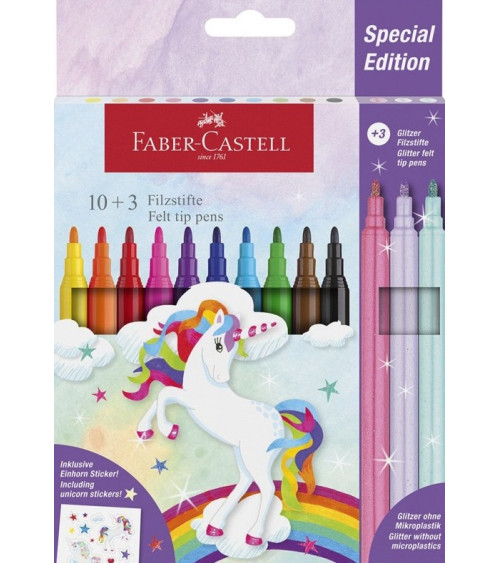 Μαρκαδόροι Faber Castell 13χρ Μονόκερος Σετ με Αυτοκόλλητα