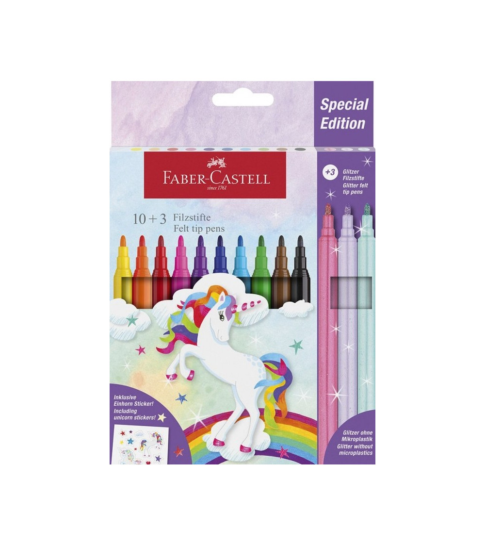 Μαρκαδόροι Faber Castell 13χρ Μονόκερος Σετ με Αυτοκόλλητα