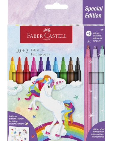 Μαρκαδόροι Faber Castell 13χρ Μονόκερος Σετ με Αυτοκόλλητα