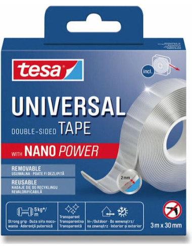 Αυτοκόλλητη Ταινία Tesa Nano Power Διπλής Όψης Διάφανη 3mx30mm