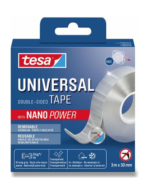Αυτοκόλλητη Ταινία Tesa Nano Power Διπλής Όψης Διάφανη 3mx30mm