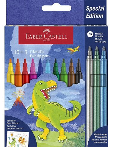 Μαρκαδόροι Faber Castell 13χρ Δεινόσαυρος Σετ με Αυτοκόλλητα
