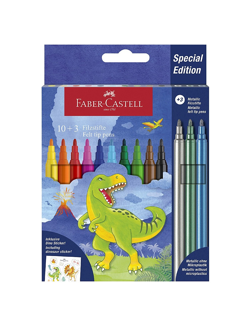 Μαρκαδόροι Faber Castell 13χρ Δεινόσαυρος Σετ με Αυτοκόλλητα