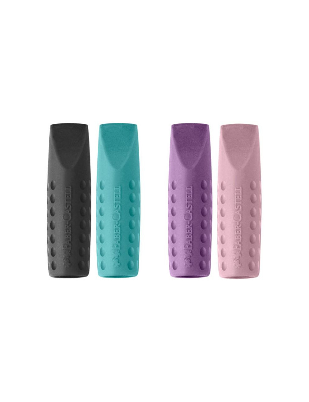 Γόμα Faber Castell Σετ 2τ Καπάκι Μαυρο Μπλε κ Ροζ-Μωβ