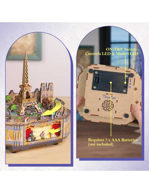 Βιβλιοστάτης Παζλ 3D Ξύλινο Book Nook Romantic Paris Music Box