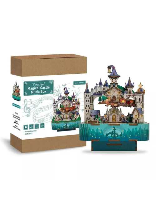 Βιβλιοστάτης Παζλ 3D Ξύλινο Book Nook Music Box Magical Castle