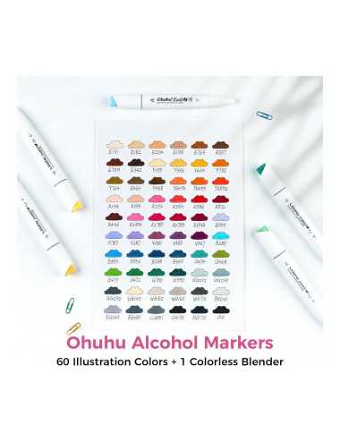 Μαρκαδόροι Ohuhu 60χρ Διπλής Μύτης Fine-Chisel Kaala Alcohol Art σε Κασετίνα
