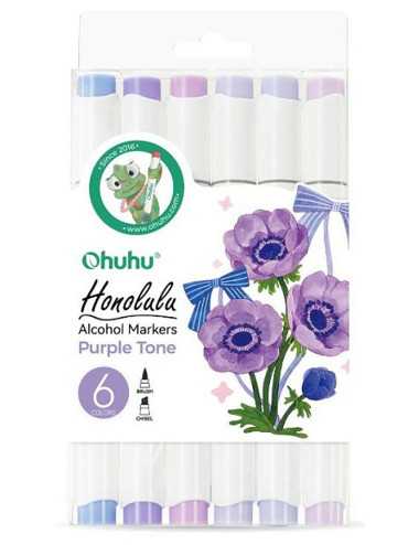 Μαρκαδόροι Ohuhu 6χρ Διπλής Μύτης Brush-Chisel 6 Purple Tones